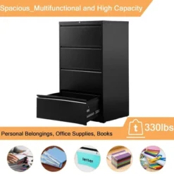 AOBABO 4 Drawer Lateral Steel File Organizing Cabinet With Locking System And Adjustable Hanging Bars For Letter/Legal Size Paper, Black -Furniture Specialty Store GUEST abe10de3 4242 4b1a a5e9 e64890221820