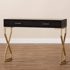 Carville Faux Leather Finished 2 Drawer Console Table Brown - Baxton Studio -Furniture Specialty Store GUEST ac3aa3b1 6227 426a 9db7 d23d5264272e