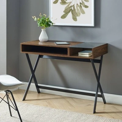 Modern Mixed Material Open Storage Computer Desk - Saracina Home 3 Modern Mixed Material Open Storage Computer Desk - Saracina Home