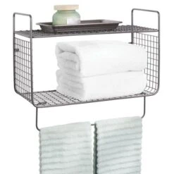 MDesign 2 Tier Storage Organizer Bath Shelf With Towel Bar, Wall Mount -Furniture Specialty Store GUEST adcbb944 834e 4bea 9015 4800d795f6a9