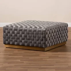 Noah Velvet Fabric Upholstered Square Cocktail Ottoman Gray/Gold - Baxton Studio -Furniture Specialty Store GUEST aed96c9b 067f 43a4 9efa bd2bba3469b3