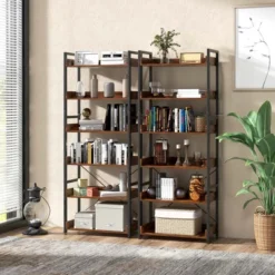 Costway 6-Tier Bookshelf Open Display Shelves Storage Rack Metal Frame With 4 Hooks Rustic -Furniture Specialty Store GUEST aedb2139 3b6c 4a3b 9a94 3fe2b7aab92f