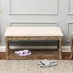 LuxenHome Upholstered Beige Linen Entryway And Bedroom Bench. -Furniture Specialty Store GUEST af154728 6876 4db2 b58e a574cfa6004c