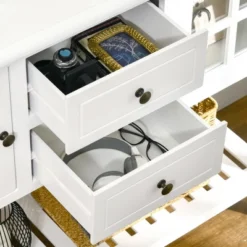 HOMCOM Vintage Console Table With 2 Drawers And Cabinets, Retro Sofa Table For Entryway, Living Room And Hallway, White -Furniture Specialty Store GUEST b02cdafe fb10 4c7a a643 3df4aed2b702