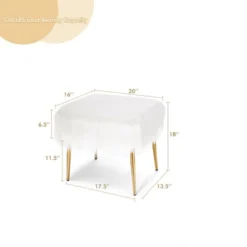 Costway Faux Fur Vanity Stool Square Furry Ottoman W/ Golden Metal Legs