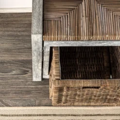 Happimess Rustic 43.3" 3 Drawer Wicker Storage Bench, Gray -Furniture Specialty Store GUEST b036c93f 5ba8 43c4 9c82 a5c7141bf363