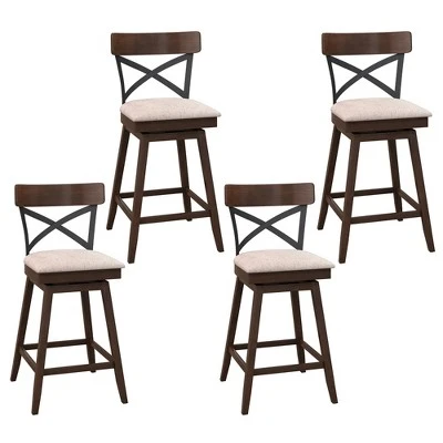 Costway Set Of 4 Wooden Swivel Bar Stools Upholstered Counter Height Dining Chairs 10 Costway Set Of 4 Wooden Swivel Bar Stools Upholstered Counter Height Dining Chairs - Image 8