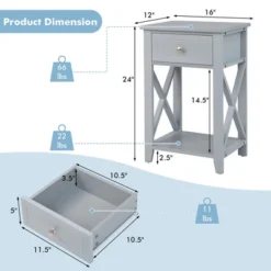 Costway Bedside Sofa End Table Nightstand With Drawer For Living Room Bedroom Grey/Black/White -Furniture Specialty Store GUEST b04a90b5 a497 4a22 9b68 0c0724f17795