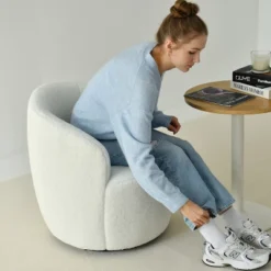 Set Of 2 Fannie 25.60'' Wide Small Size Boucle Upholstered 360° Swivel Barrel Chair-The Pop Maison -Furniture Specialty Store GUEST b0c442c5 4bc3 4694 9a88 d94b8013babd