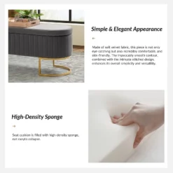 Nuria 50" Wide Modern Upholstered Flip Top Storage Bench With Golden Metal C-shaped Sled Legs For Living Room | ARTFUL LIVING DESIGN -Furniture Specialty Store GUEST b0cc4e9d f168 45b4 869e a61840b9fc98