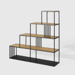 55.5" Modern 4 Shelf With Metal Bar Room Divider Bookcase Coastal Oak/Black - Saracina Home -Furniture Specialty Store GUEST b0dd5f61 84fc 4575 9f0d 8fd93ec26adc