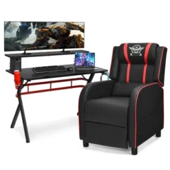 Costway Gaming Desk & Chair Set 48'' Computer Desk & Massage Recliner Chair Black + White/Blue/Pink/Red -Furniture Specialty Store GUEST b11fe97e 9b27 4d94 8d7d b86241673d04