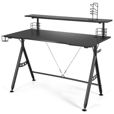 Tangkula Gaming Desk Dual Monitor Mount Ergonomic Y Shaped Computer Desk W/Cup Holder Headphone Hook 8 Tangkula Gaming Desk Dual Monitor Mount Ergonomic Y Shaped Computer Desk W/Cup Holder Headphone Hook - Image 6