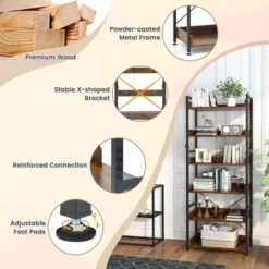 Costway 6-Tier Bookshelf Open Display Shelves Storage Rack Metal Frame With 4 Hooks Rustic -Furniture Specialty Store GUEST b20dd93c a641 45a0 9ee8 5967fbcb09b8