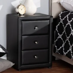 Tessa Faux Leather Upholstered 3 Drawer Nightstand Black - Baxton Studio -Furniture Specialty Store GUEST b23e77ff 8ff7 4dd3 ad3b 6ce184d9ddd0