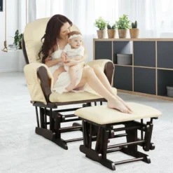 Costway Glider And Ottoman Cushion Set Wood Baby Nursery Rocking Chair Beige -Furniture Specialty Store GUEST b297bee2 2e15 4cd0 a7e6 64520f8b44a5