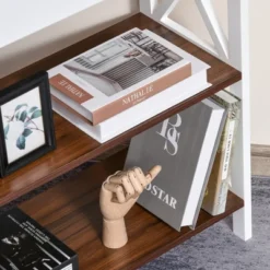 HOMCOM 4-Tier Shelving Bookcase Storage Cupboard With Pull Out Drawer, And Wooden Frame With X Bar Stability, White -Furniture Specialty Store GUEST b35f4b97 a028 46a5 bc5f 7a78fafb9388