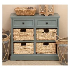 Wood Console 4 Wicker Baskets 2 Drawers Blue - Olivia & May -Furniture Specialty Store GUEST b36a522c 219f 4a79 837c 12c46095dd9a