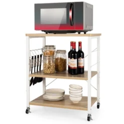 Tangkula Kitchen Baker's Rack 3-Tier Microwave Cart With Wheels&10 Hooks Rustic Brown/Maple/Vintage/Nut Brown -Furniture Specialty Store GUEST b36eabbf 4b19 4bbe 9b3d 864328ef23ee