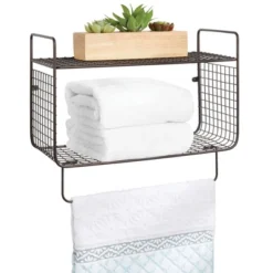 MDesign 2 Tier Storage Organizer Bath Shelf With Towel Bar, Wall Mount -Furniture Specialty Store GUEST b3c379e8 7387 4304 81d0 23a722e0b0d5