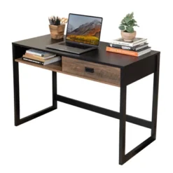 Oslo Contemporary Studio Workstation Desk With Drawer Black/Brown - Danya B. -Furniture Specialty Store GUEST b4e6239f dbdf 4b6e afb6 72e8dc8483de