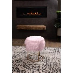 BirdRock Home Round Pink Faux Fur Foot Stool Storage Ottoman With Pale Gold Legs -Furniture Specialty Store GUEST b5803fdc af16 49a6 932d 18de001f08ea