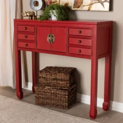 Melodie 6 Drawer Console Table Red - Baxton Studio -Furniture Specialty Store GUEST b6360240 1367 4d31 8080 792702315436