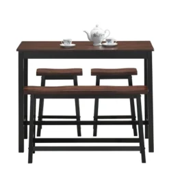 Costway 4 Pcs Solid Wood Counter Height Table Set W/ Height Bench & Two Saddle Stools Brown -Furniture Specialty Store GUEST b804dedd 2f7a 4986 b48e 8780b74f73bf