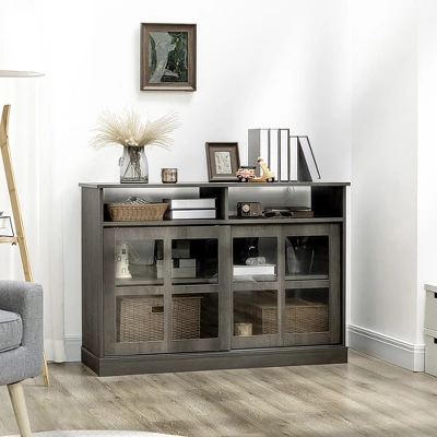 HOMCOM Modern Sideboard With Shelves, Buffet Cabinet With Storage Cabinets, Adjustable Shelf, Sliding Doors For Living Room, Kitchen, Dark Grey 4 HOMCOM Modern Sideboard With Shelves, Buffet Cabinet With Storage Cabinets, Adjustable Shelf, Sliding Doors For Living Room, Kitchen, Dark Grey - Image 2