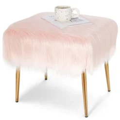 Costway Faux Fur Vanity Stool Square Furry Ottoman W/ Golden Metal Legs -Furniture Specialty Store GUEST ba20f184 0115 4293 a1b6 6788eed9d65a