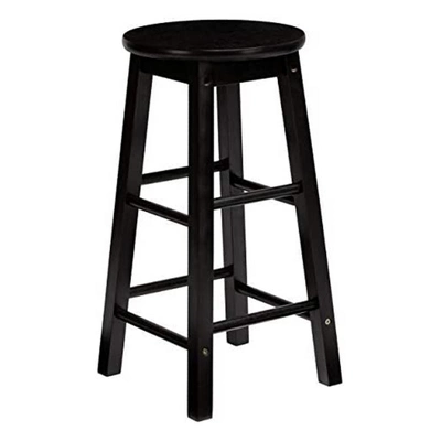 PJ Wood Classic Round Seat 29" Tall Kitchen Counter Stools For Homes, Dining Spaces, And Bars With Backless Seats & 4 Square Legs, Black (Set Of 4) 4 PJ Wood Classic Round Seat 29" Tall Kitchen Counter Stools For Homes, Dining Spaces, And Bars With Backless Seats & 4 Square Legs, Black (Set Of 4) - Image 2