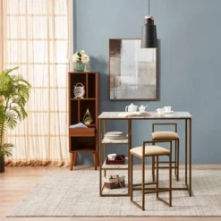 Marmo Breakfast Table Dining Set With Faux Marble Top Brass - Teamson Home -Furniture Specialty Store GUEST ba6a576b 95d8 4566 8df1 209bca102244