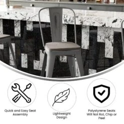 Emma And Oliver Clear Coated Metal Stool With Backrest And Polyresin Seat For Indoor Use Only -Furniture Specialty Store GUEST ba810269 1ddf 4bf3 8ce3 bbac89f8b9c5