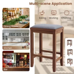 Costway Set Of 2 Upholstered Bar Stools Wooden Counter Height Dining Chairs Brown -Furniture Specialty Store GUEST ba8e7bb4 5b62 4bc5 b2ae d24a1ccc91dd