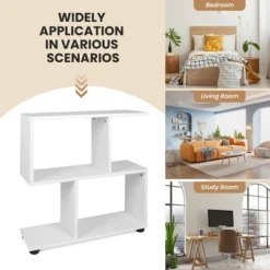 Costway 2 PCS 2-Tier Bookshelf S Shaped Bookcase Storage Rack Display Shelf W/ Foot Mats -Furniture Specialty Store GUEST bba0f709 94b5 4294 9a76 daa9d279ff09