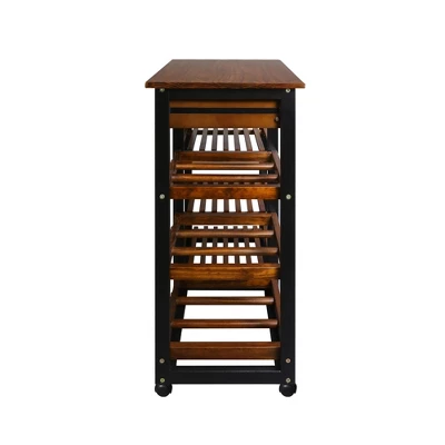 28" Solid Wood Rolling Kitchen Cart With Wine Rack And Drawer Dark Brown - Flora Home 4 28" Solid Wood Rolling Kitchen Cart With Wine Rack And Drawer Dark Brown - Flora Home - Image 2