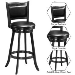 Costway Set Of 2 29'' Swivel Bar Height Stool Wood Dining Chair Barstool Black -Furniture Specialty Store GUEST bcdc32da e99e 4cfd a72c abbef1de03d0