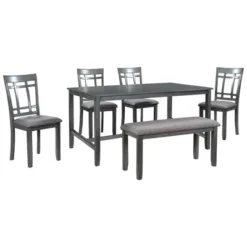 6-Piece Farmhouse Rustic Wooden Dining Table Set With 4 Chairs And Bench, Antique Gray - ModernLuxe 16 6-Piece Farmhouse Rustic Wooden Dining Table Set With 4 Chairs And Bench, Antique Gray - ModernLuxe -Furniture Specialty Store GUEST bd2a4907 1e4f 4218 8658 82a94cbe3e7c