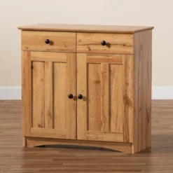 Lauren Wood 2 Door Buffet Kitchen Cabinet Oak Brown/Black - Baxton Studio -Furniture Specialty Store GUEST bd612d0b 8a46 4520 947e 6433847cf08b
