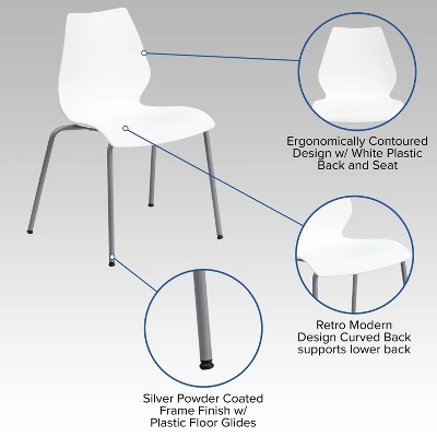 Flash Furniture HERCULES Series 770 Lb. Capacity White Stack Chair With Lumbar Support And Silver Frame 4 Flash Furniture HERCULES Series 770 Lb. Capacity White Stack Chair With Lumbar Support And Silver Frame - Image 2