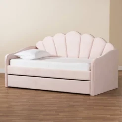 Timila Velvet Fabric Upholstered Daybed With Trundle Light Pink - Baxton Studio -Furniture Specialty Store GUEST be0bc902 9033 4b3f ae63 a92a5ada6f9a