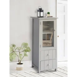 35.58" 2 Drawer Wooden Storage Cabinet With Glass Door And Round Knobs White - The Urban Port -Furniture Specialty Store GUEST bec28960 ab63 4ccb 83cc 79325394997a
