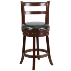 Merrick Lane 26" Wooden Counter Height Stool In Cappuccino Finish With Single Slat Ladder Back With Faux Leather Seat -Furniture Specialty Store GUEST bfe378ae 61cc 46d2 ad38 f71271b627ef