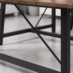 HOMCOM Industrial 3-Piece Dining Table Set, Rectangular Kitchen Table And Chairs For 4 People, Space-Saving Dinner Table Two Benches, Rustic Brown -Furniture Specialty Store GUEST c055d260 982a 41bc b3e2 03fb60facb26