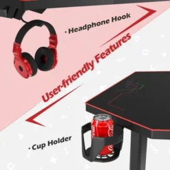 Costway 55'' Gaming Desk T-shaped Computer Desk W/ Full Mouse Pad & LED Lights -Furniture Specialty Store GUEST c068fd11 0fe4 4317 be22 c81229477340