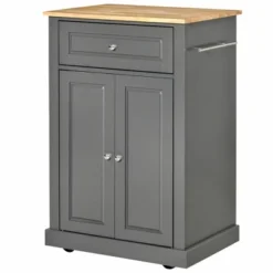 HOMCOM Rolling Kitchen Island Cart, Portable Serving Trolley Table With Drawer, Adjustable Shelf And 2 Towel Racks, Gray -Furniture Specialty Store GUEST c0959516 427b 434a 91b2 8f3f8e581501