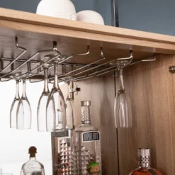 Befail Tall Bar Cabinet With Wine Storage Natural/Chrome - Aiden Lane