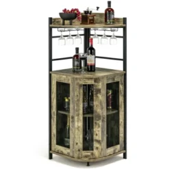 Costway Corner Bar Cabinet Industrial Liquor Wine Cabinet With Glass Holder & Mesh Doors -Furniture Specialty Store GUEST c1745fe6 efd8 42f0 a2f9 1e62555e8ad3