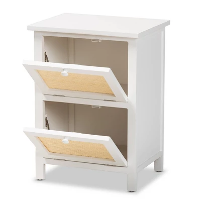 Sariah Wood Rattan 2 Door Nightstand White - Baxton Studio 6 Sariah Wood Rattan 2 Door Nightstand White - Baxton Studio - Image 4