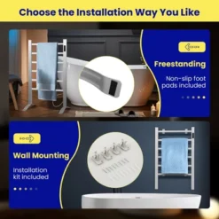 Costway Freestanding Wall Mounted Towel Warmer 6-Bar Aluminum Heated Towel Rack W/ Timer -Furniture Specialty Store GUEST c20086b2 8905 4797 8729 a0e0304e1431